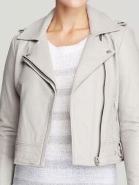 Dylan Gray Leather Moto Jacket in Dove Grey Size Small - MSRP $595